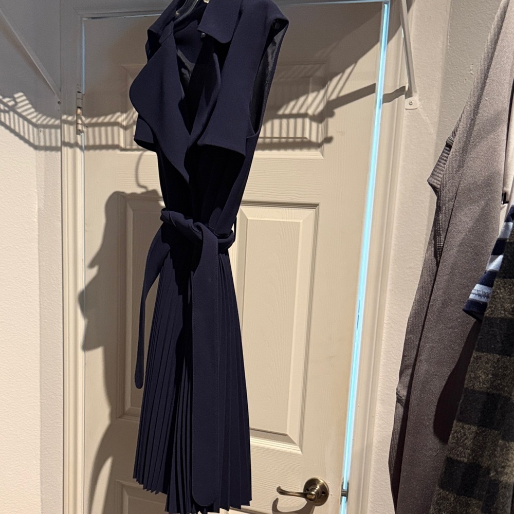 Karen Millen Navy Sleeveless Belted Pleated Dress